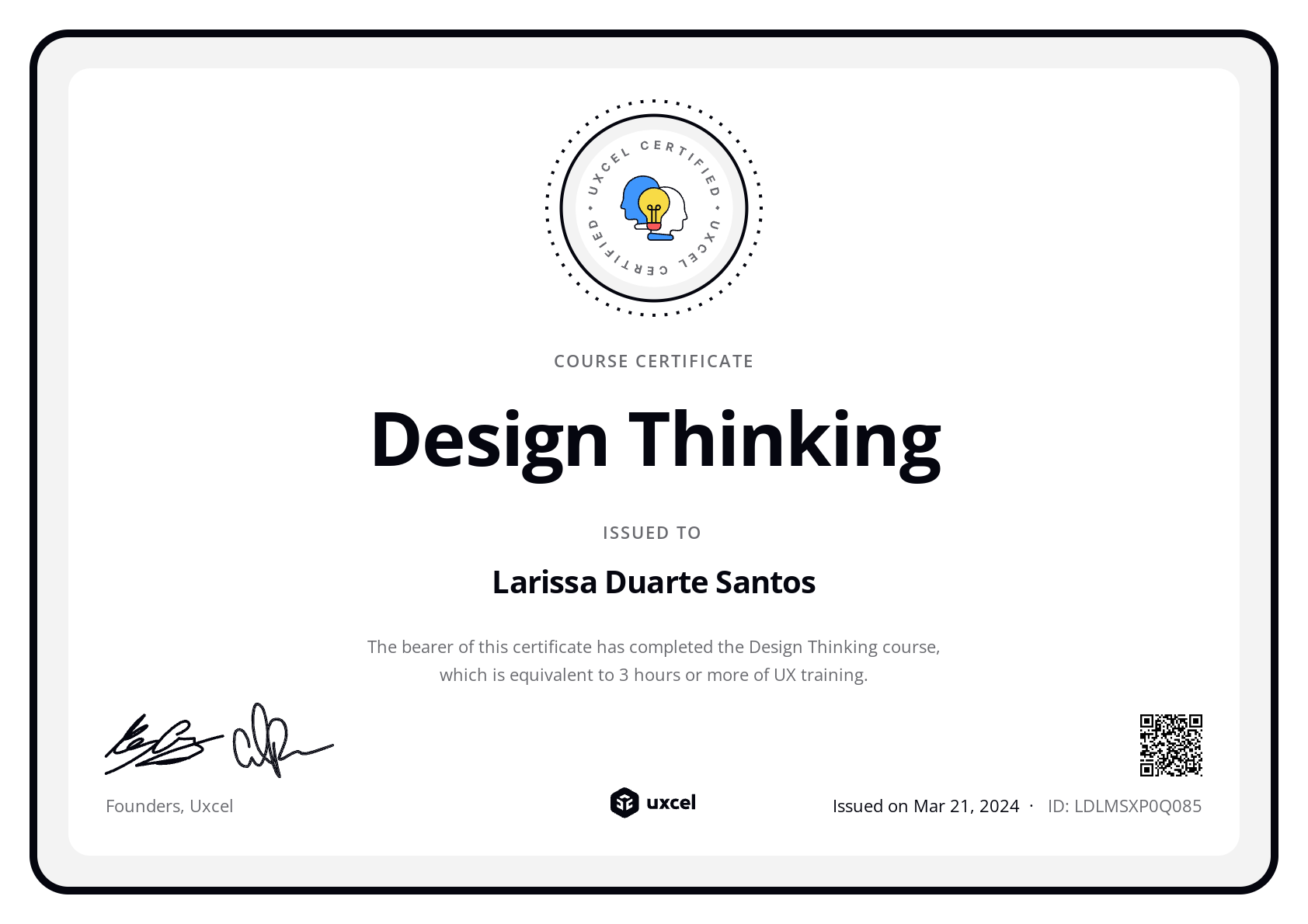 Larissa Duarte Santos's certificate